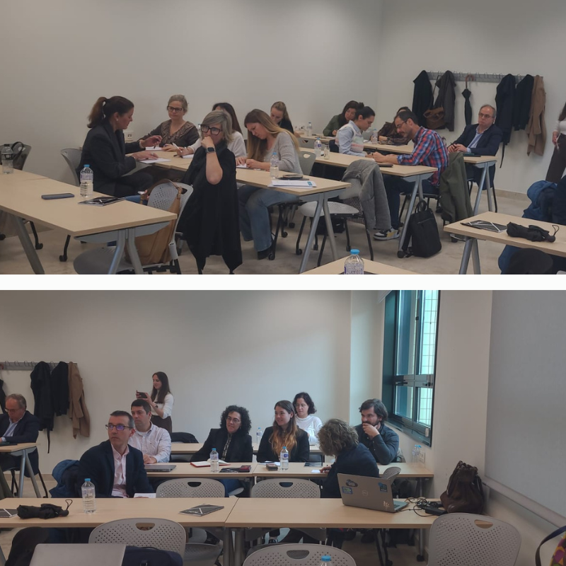 grupos trabajando en un caso práctico de iso 45003 en el taller organizado por BeOn y Full Audit 